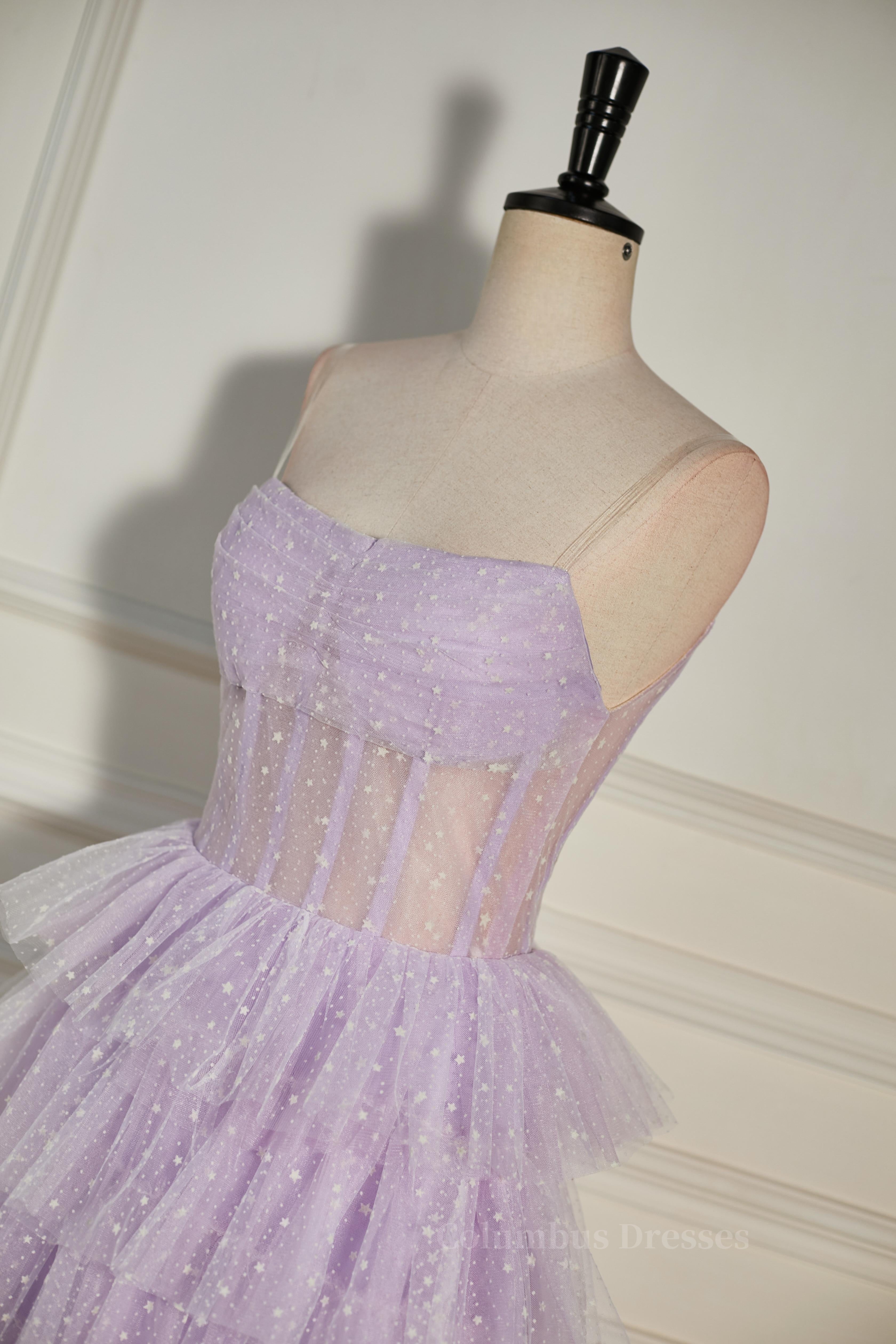 Party Dress Idea, Lavender Strapless Dot Tulle Multi-Layers Homecoming Dress