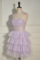 Party Dresses Online, Lavender Strapless Dot Tulle Multi-Layers Homecoming Dress