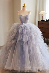Party Dress Pinterest, Lavender Straps A-line Ruffle Layers Long Prom Dress
