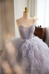 Party Dresse Idea, Lavender Straps A-line Ruffle Layers Long Prom Dress