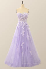 Evening Dresses For Over 79, Lavender Sweetheart Floral Embroidered Long Formal Dress