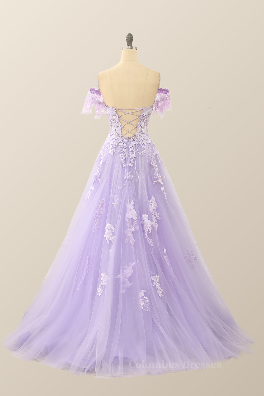 Evening Dress Knee Length, Lavender Sweetheart Floral Embroidered Long Formal Dress