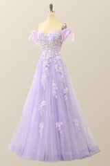 Evening Dresses Knee Length, Lavender Sweetheart Floral Embroidered Long Formal Dress