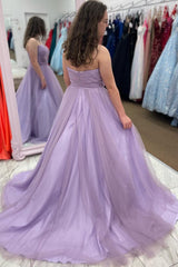 Lavender Tulle A Line Prom Dress with Ruffles