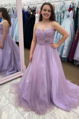 Lavender Tulle A Line Prom Dress with Ruffles