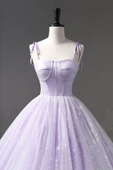 Bridesmaid Dress Websites, Lavender Tulle Straps Floor Length Evening Dress, Lavender A-Line Prom Dress