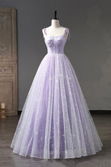 Bridesmaid Dresses Website, Lavender Tulle Straps Floor Length Evening Dress, Lavender A-Line Prom Dress