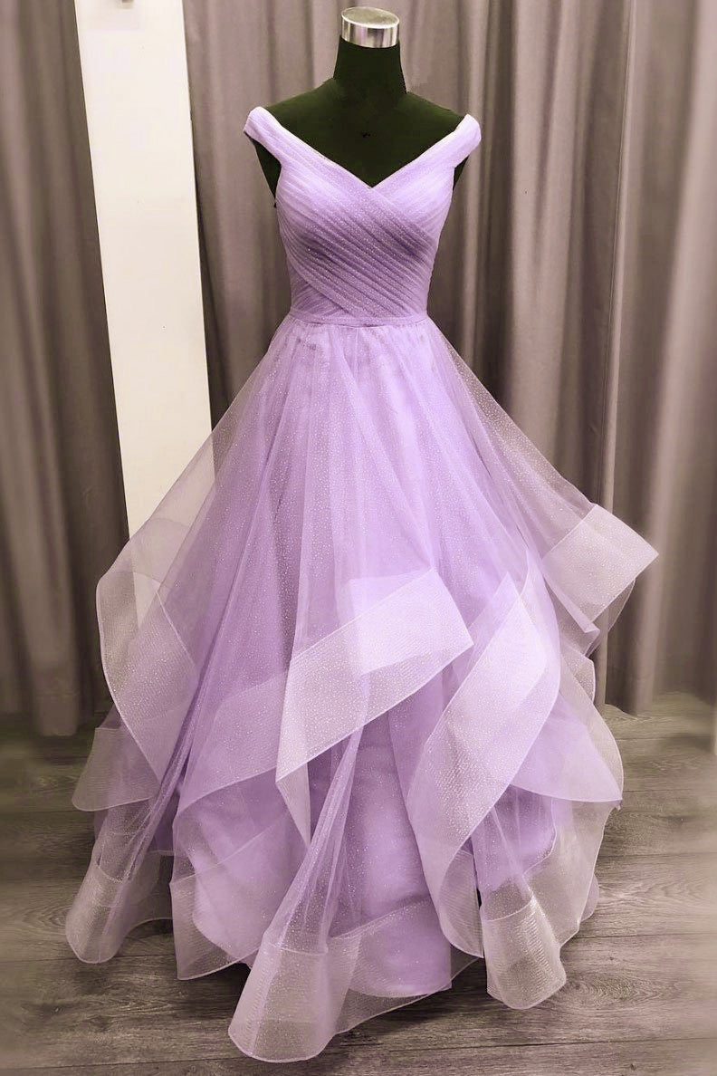 Prom Dress Navy, Lavender Tulle Sweetheart Layers Princess Long Party Dress, Tulle Floor Length Prom Dress