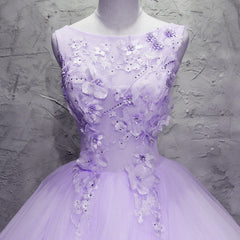 Party Dress Teens, Lavender Tulle with Flowers Ball Gown Sweet 16 Dress, Lavender Long Formal Dress