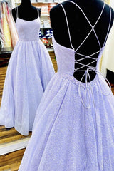 Elegant Gown, Lavender Spaghetti Strap Sparkly Prom Dress Long, Shiny Long Evening Dress