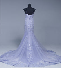 Prom Dresses 2025, Lavener Tulle with Lace Sheath Spaghetti Straps Evening Dresses, Long Prom Dresses
