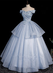 Party Dresses For Teenage Girls, Light Blue Ball Gown Tulle with Lace Formal Dress, Blue Sweet 16 Dresses