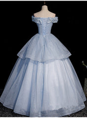 Party Dresses For Teenage Girl, Light Blue Ball Gown Tulle with Lace Formal Dress, Blue Sweet 16 Dresses