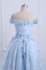 Prom Dresses For Black, Light Blue Lace High Low Homecoming Dress,Floral Prom Dresses