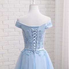 Evening Dresses Princess, Light Blue Off Shoulder Tulle Party Dress, Blue Homecoming Dresses