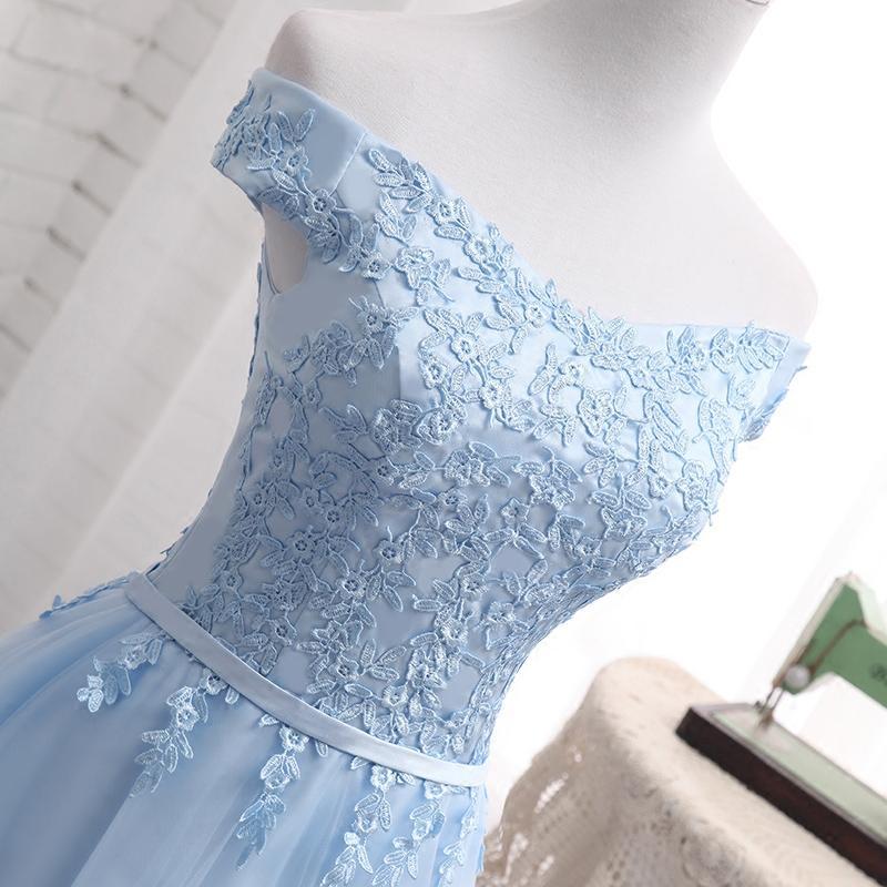 Evening Dresses Classy, Light Blue Off Shoulder Tulle Party Dress, Blue Homecoming Dresses