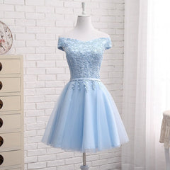 Evening Dresses 2023, Light Blue Off Shoulder Tulle Party Dress, Blue Homecoming Dresses