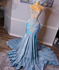 Bridesmaid Dresses Velvet, Light Blue prom dresses, crystal evening dresses, sequins evening gowns, mermaid prom dresses