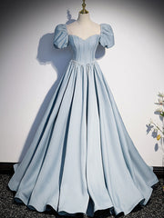 Black Tie Wedding, Light Blue Satin Long Prom Dress, Light Blue Formal Sweet 16 dress