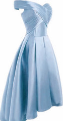Prom Dresses Princesses, Light Blue Satin Off Shoulder High Low Party Dress Homecoming Dresses, Short Prom Dress
