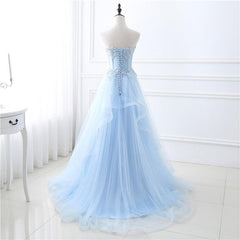 Party Dresses Shops, Light Blue Sweetheart Evening dress, Long Tulle Prom Dress