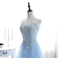Party Dresses Shopping, Light Blue Sweetheart Evening dress, Long Tulle Prom Dress