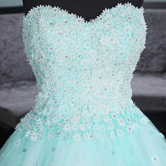 Prom Dress Gold, Light Blue Sweetheart Lace Applique High Low Party Dress, Blue Homecoming Dress