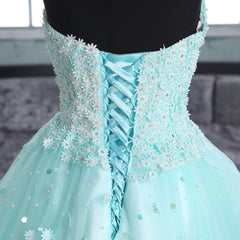 Prom Dresses Two Piece, Light Blue Sweetheart Lace Applique High Low Party Dress, Blue Homecoming Dress