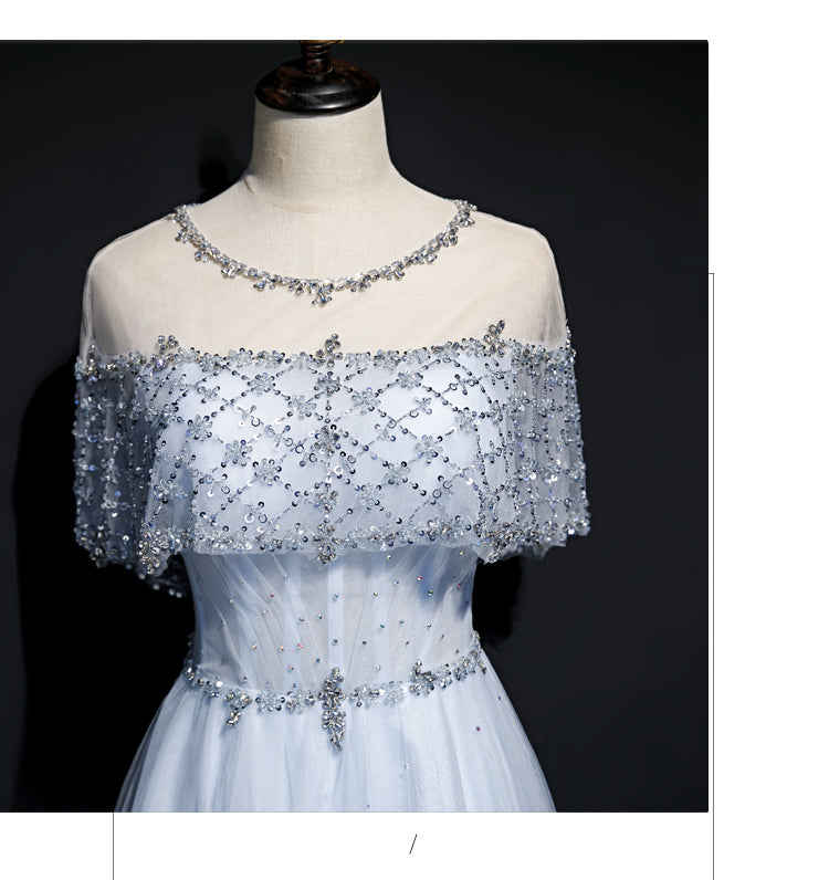 Bride Dress, Light Blue Tulle A-line Long Party Dress, Blue Prom Dresses