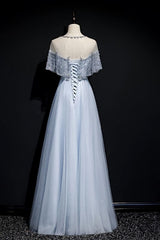 Gala Dress, Light Blue Tulle A-line Long Party Dress, Blue Prom Dresses