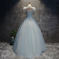 Evening Dress Shopping, Light Blue Tulle Long Party Dress Formal Dress, Blue Tulle Formal Dress with Flowers