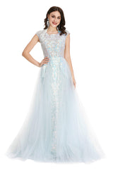 Homecoming Dresses Pink, Light Blue Tulle Sequins Appliques Cap Sleeve Prom Dresses