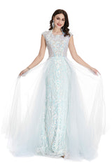 Homecoming Dresses Knee Length, Light Blue Tulle Sequins Appliques Cap Sleeve Prom Dresses
