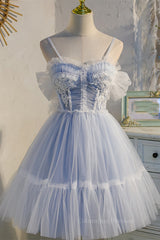 Party Dress Code, Light Blue Tulle Short A-line Homecoming Dress