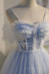 Party Dresses Design, Light Blue Tulle Short A-line Homecoming Dress
