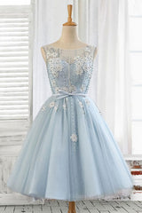Mermaid Prom Dress, Light blue tulle short prom dress, blue homecoming dress