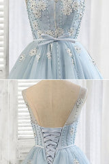 Best Prom Dress, Light blue tulle short prom dress, blue homecoming dress