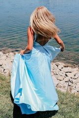Light Blue V-neck A-Line Prom Dress with Pockets