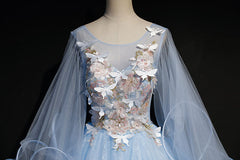 Party Dress Indian, Light Blue with Flowers and Butterflies Formal Dress, Blue Sweet 16 Dresses