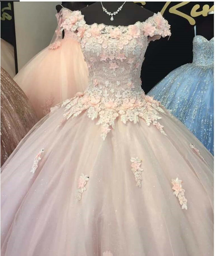 Bridesmaid Dresses Different Color, Light Champagne Long Sweet 16 Dresses Quinceanera Celebrity Gown Ball Gowns With Flowers