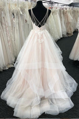 Formal Dresses Style, Light champagne tulle lace long prom dress, tulle evening dress