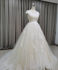 Wedding Dresses Under100, Light Champagne Tulle Lace Long Wedding Dress Lace Bridal Dress