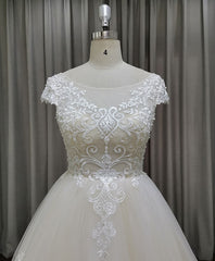 Wedding Dresses Custom, Light Champagne Tulle Lace Long Wedding Dress Lace Bridal Dress