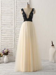 Party Dress Boots, Light Champagne V Neck Beads Tulle Long Prom Dress, Champagne Formal Dress