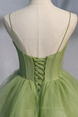 Prom Dresses Guide, Light Green A-line Straps Ruffle-Layers Sweeping Maxi Formal Dress