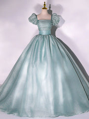 Backless Dress, Light Green Ball Gown Shiny Tulle Sweet 16 Dresses, Cute Junior Prom Dresses