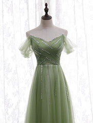 Bridesmaids Dresses Gold, Light Green Beaded Sweetheart Long Party Dress, Green Formal Dress Prom Dress