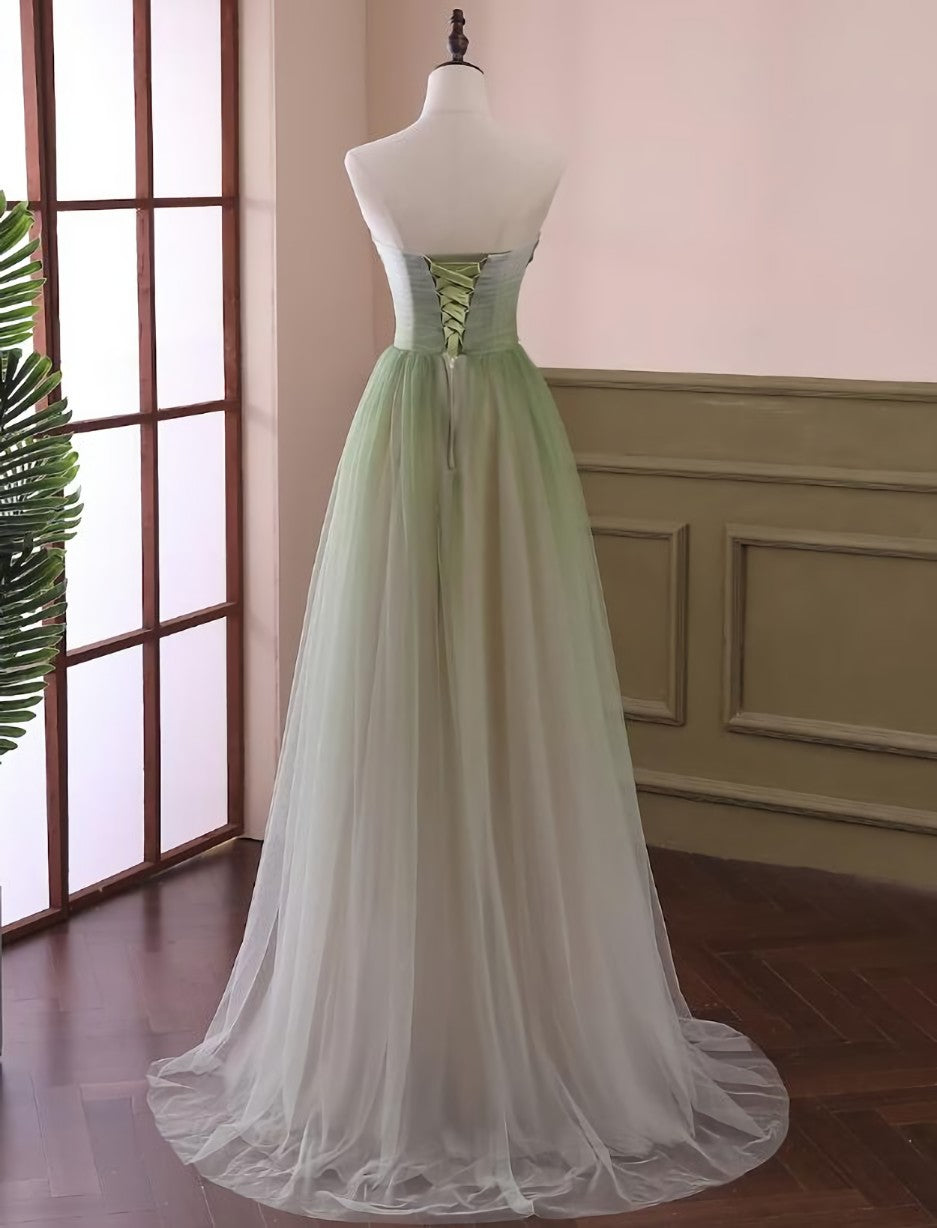 Party Dress Quotesparty Dresses Wedding, Light Green Gradient Tulle Long Formal Dress, Green Beaded Sweetheart Prom Dresses