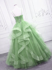 Party Dresses Teen, Light Green Layers Tulle Straps Long Formal Dress, Light Green Sweet 16 Gown