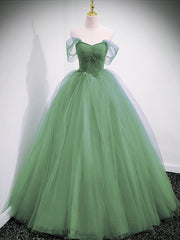 Evening Dress Suit, Light Green Off Shoulder Princess Long Party Dress, Green Sweet 16 Gown